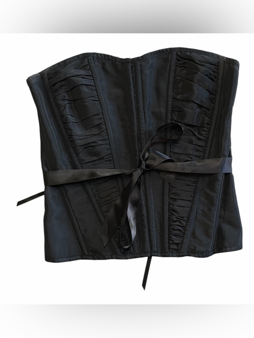 La Vie En Rose Black Satin Ruched Strapless Waist Corset Gothic Y2K size S